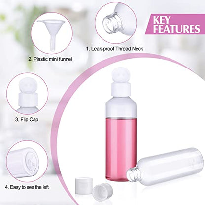 50 Pcs 3.4 oz Clear Plastic Travel Bottles with Flip Cap Funnels