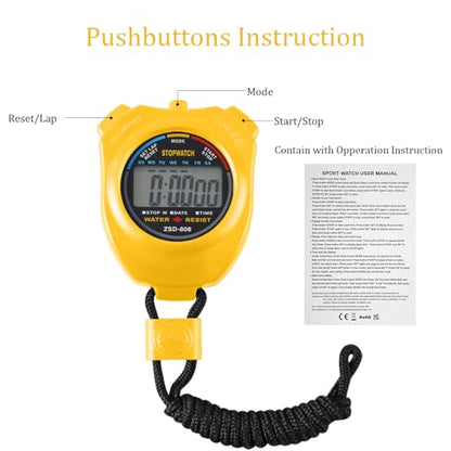 Vicloon Stopwatch Timer, Lap Split Digital Stopwatch with Stainless Steel Whistle, Large Display Digital Stopwatch Timer Suitable for Football, Basketball, Running, Swimming, Fitness (Yellow) - color: Yellow