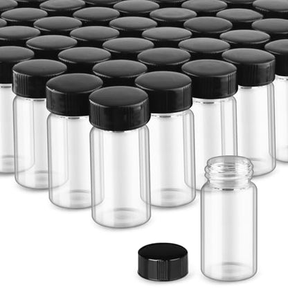 100 Pack,Glass Essential Oil Bottle with Screw Caps,Empty Refillable Travel Glass Liquid Sample Vial Labs Preservation Storage Leakproof Vials Test Container with Black Screw Caps (Clear, 20ml) - color: Clear, size: 20ml