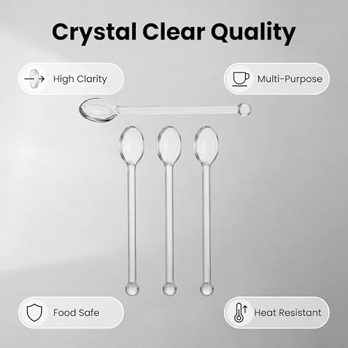 4 Pcs Clear Glass Teaspoons Set Long Handle Stirrers