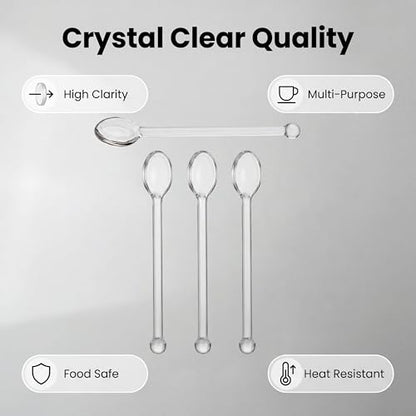 4 Pcs Clear Glass Teaspoons Set Long Handle Stirrers