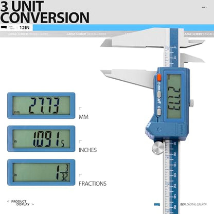 Dasqua 12" IP54 Digital Caliper, Stainless Steel Water-Resistant Precision Measuring Tool with Large LCD, Inch/Metric/Fraction Switch, Resolution 0.0005"/0.01mm/1/128, Accuracy ±0.001"/0.02mm - size: IP54 12"