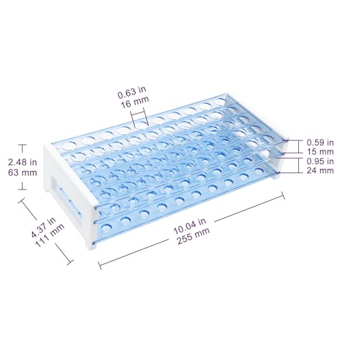 BorinGlass 50-Place Test Tube Rack for 16mm O.D. Tubes, Sturdy Plastic Lab Organizer - size: 16mm