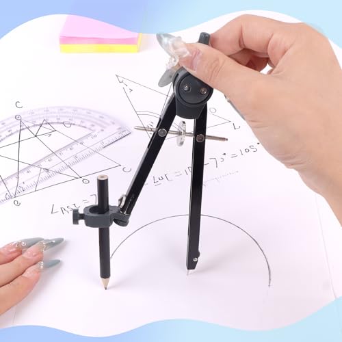 Unjoo Professional Metal Compass for Geometry Set, Math Protractors(Silver) - color: Silver