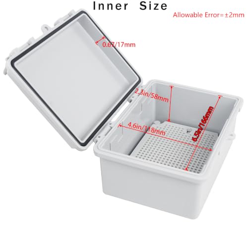 Junction Box, Hinged Grey Cover IP67 Waterproof ABS Project Box with Mounting Plate Electrical Box Enclosure with Wall Bracket 7.1 x 5.1 x 3.5inch(180x130x90mm) - color: Grey, size: 7.1"x5.1"x3.5"