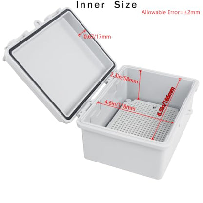 Junction Box, Hinged Grey Cover IP67 Waterproof ABS Project Box with Mounting Plate Electrical Box Enclosure with Wall Bracket 7.1 x 5.1 x 3.5inch(180x130x90mm) - color: Grey, size: 7.1"x5.1"x3.5"