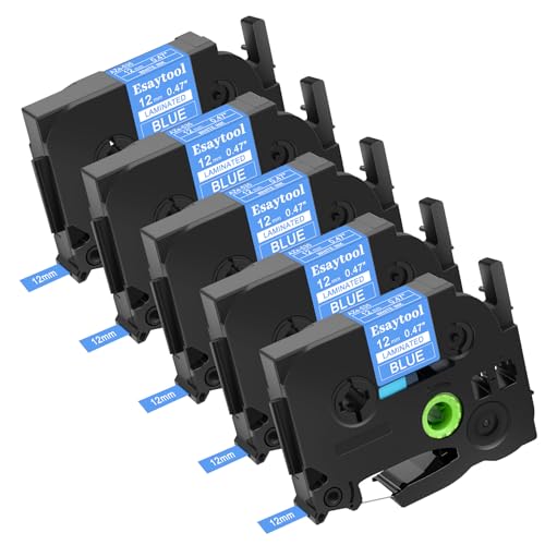 5 Pack Esaytool Replacement for P-Touch TZe-535 0.47" 12mm White on Blue - color: White on Blue, size: 12mm