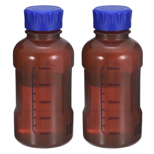 PATIKIL 500ml Reagent Bottle 2Pcs Graduated Storage Bottles PP Blue Brown - color: Brown, size: 500ml
