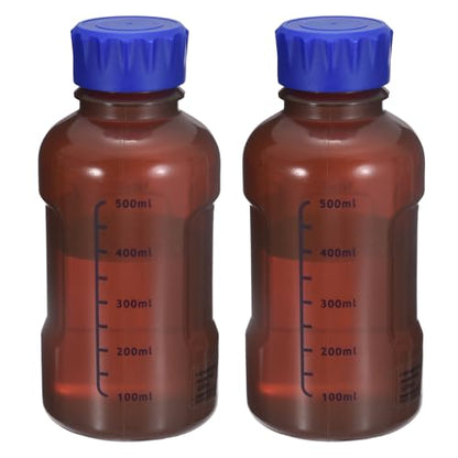 PATIKIL 500ml Reagent Bottle 2Pcs Graduated Storage Bottles PP Blue Brown - color: Brown, size: 500ml