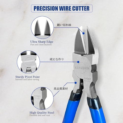 Wire Cutters 5 Pack, 6.5 inch,KAIHAOWIN Flush Cutters Diagonal Cutters Side Cutters Precision Ultra Sharp Spring Loaded Wire Snips Clippers Dikes Cutting Pliers Small for Crafting Jewelry Making,Blue - size: 6.5 inch