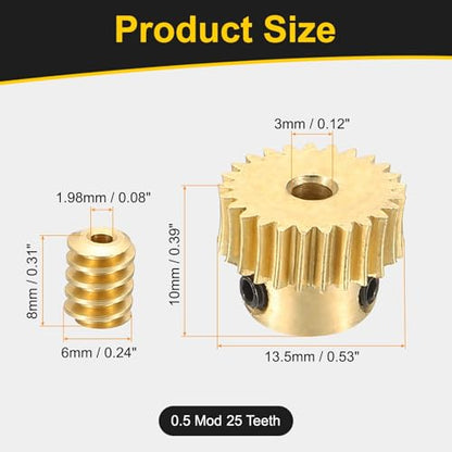 uxcell Worm Gear Set Right Rotation 25T 0.5 Module 1:25 Reduction Rate - size: Gear-3mm, Rod-1.98mm Bore, style: 0.5M-25T