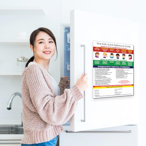 Safety Magnets by ZOCO – Sick Kids: When to Stay Home from School, Pediatric Dosing, Emergency Info Fridge Magnet – Laminated 8.5x11 Card – for School Nurse, Babysitters, Parents, Childcare