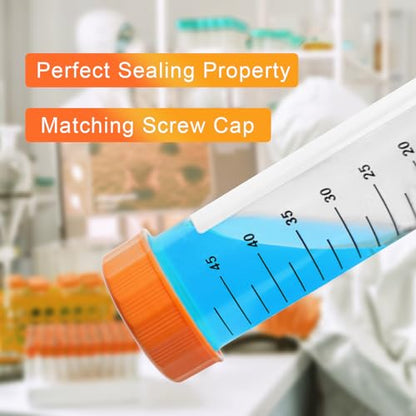 PEKYBIO 50ml Centrifuge Tubes Sterilized Polypropylene Conical Test Tube with Screw Cap Plastic Container with Graduated and Write Marks 50Pcs - size: 50ML Concial Bottom