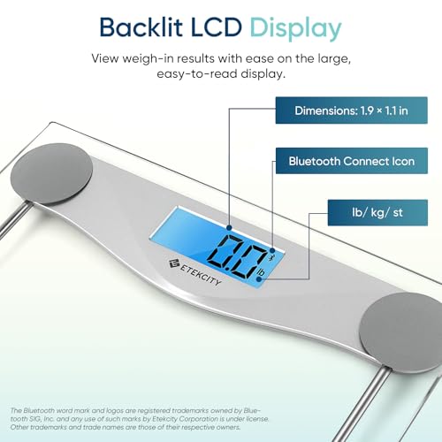 Etekcity Bluetooth Bathroom Scale for Body Weight and BMI, 400 Pounds - color: Light Grey, size: 11.9 x 11.9 inches