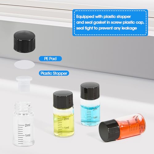 12PCS 2ml Clear Glass Graduated Vials with Screw Caps & Plastic Stoppers - color: CLEAR, size: 2ml