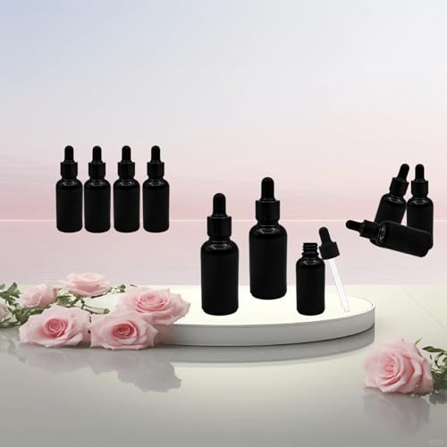 12 Pcs1 oz Black Glass Dropper Bottle 30 ml Tincture Bottles with Dropper Lab Dropping with Eye Droppers, Funnels, Label Stickers for Essential Oil Perfumes (Black, UV Safe Bottles) - color: Black, size: 1 Ounces