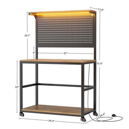 PAKASEPT Rolling 3D Printer Stand with Pegboard,Filament Storage Workbench - color: Brown, size: Large