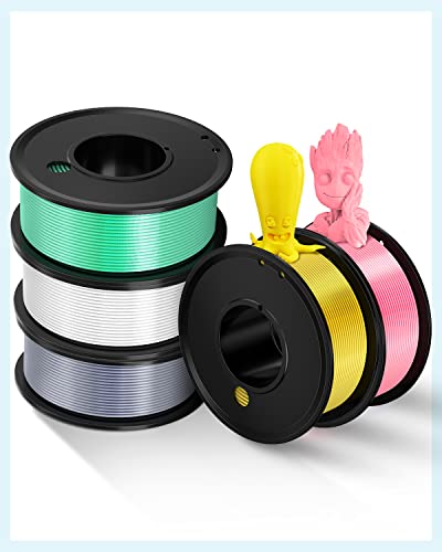 3D Printer Filament PLA 1.75mm 5 Colors Bundle Print Filament - color: White+ Silver+ Light Green+ Pink+ Yellow