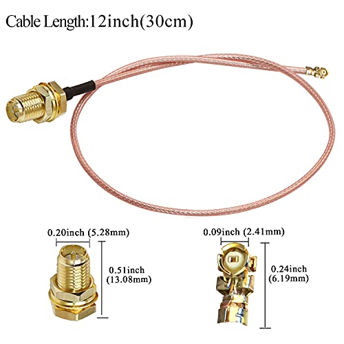 TUOLNK RP-SMA to IPX MHF1 Coax Cable UFL U.FL to RPSMA Female Pigtail Coaxial Low Loss Cable for WiFi Router Mini PCI Extension Antenna - 12 Inch (30cm) 5pcs - size: 12inch