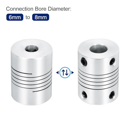 uxcell 4Pcs 6mm to 8mm Aluminum Alloy Shaft Coupling L25xD19 Flexible Coupler Beam Stepper Motor Joint Connector for 3D Printer CNC Machine DIY Encoders and Motors Shaft,Silver - size: 6mm to 8mm
