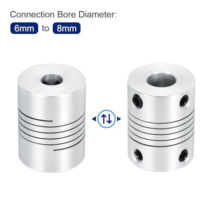 uxcell 4Pcs 6mm to 8mm Aluminum Alloy Shaft Coupling L25xD19 Flexible Coupler Beam Stepper Motor Joint Connector for 3D Printer CNC Machine DIY Encoders and Motors Shaft,Silver - size: 6mm to 8mm