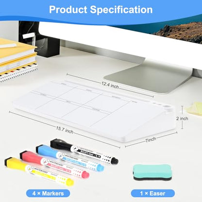 Desktop Glass Whiteboard with Storage, Weekly Calendar Desk White Board - color: Organizer-white Weekly Planner