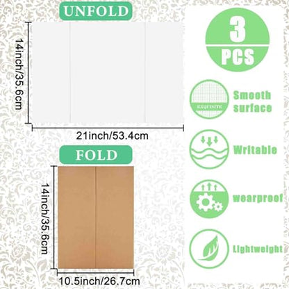 3 pcs Small White Tri-Fold Display Boards, 21 x 14 Inches Corrugated Trifold Poster Boards for School Projects, Science Fairs, Business Presentations and Exhibitions - size: 21 x 14 inches