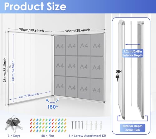 SWANCROWN 38x38 in Enclosed Bulletin Board, Wall Display Case Message Board - color: Gray Felt, size: 38" x 38"