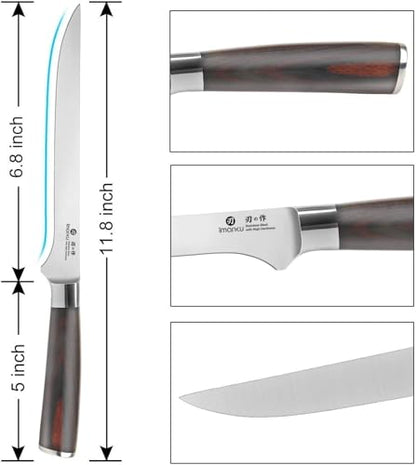 imarku Fillet Knife 6 Inch, German High Carbon Stainless Steel Boning Knife - color: Silver with Brown