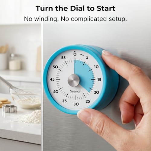 Searon Magnetic Kitchen Timer, 60-Minute Visual Dial (Blue) - color: Blue