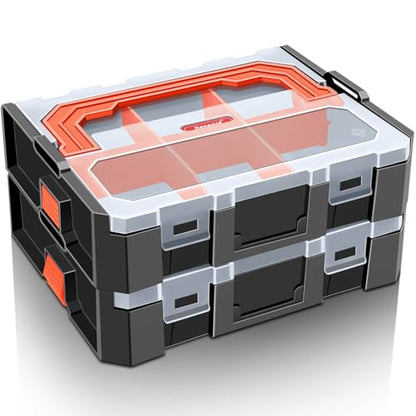 Small Parts Organizer, 6-Compartments Parts Organizer, Stackable, Removable Dividers for Hardware(2 PCS)