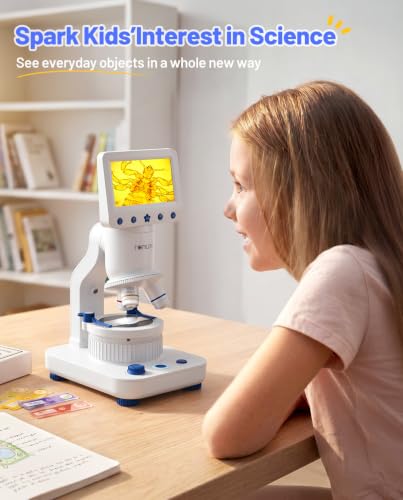 TOMLOV DM302K Microscope for Kids, 800X Science Kit, 4.3" Screen STEM Toy - color: Blue