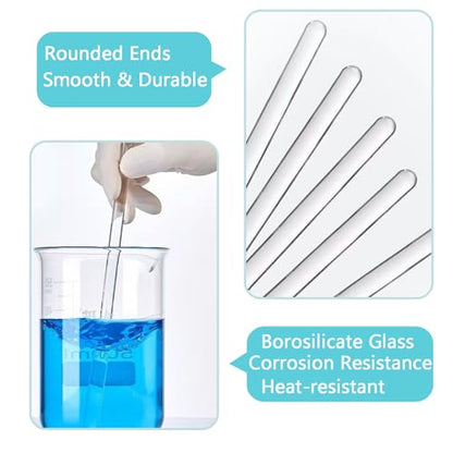 10 Pcs Glass Stirring Rods 9.84" Length 6mm Dia Sticks Lab Stirring Rods - size: 250mm