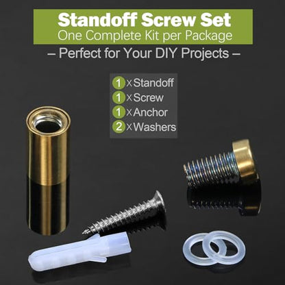 12 x 20mm (Dia. x L) Stainless Steel Standoff Screws - Gold - 4 Pieces - color: Gold, size: 12 x 20mm / 0.47" x 0.79"