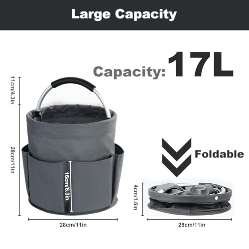 Cleaning Caddy with Handle, Cleaning Supplies Organizer Collapsible Bucket - color: Dark Grey