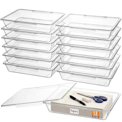 Tinlade 12 Pcs Classroom Paper Storage Bins with Lids, Clear, 13x10in - color: Clear