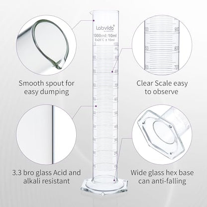 1000ml Graduated Cylinder with Brush, 3.3 Borosilicate Glass,LVE008 - color: 1000ml