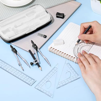 Zonon 10 Pcs Math Geometry Set for Student Compass Protractor, Black - color: Black