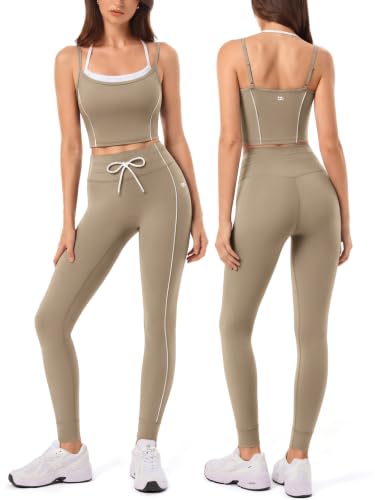 Workout Sets for Women, Drawstring Seamless Leggings with Workout Tank Tops,2 Piece Outfits for Pilates,Gym,Yoga - color: Brn023, size: X-Small