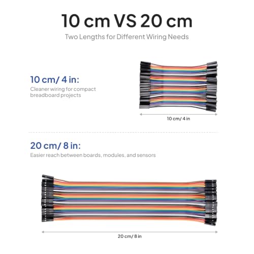 ELEGOO 40pcs 20cm Female to Female Jumper Wires, Dupont Ribbon Cable - color: 40pcs (F-F), size: 8 inch