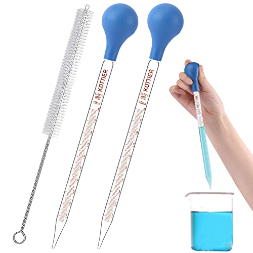 10ml Glass Pipettes Dropper, Lab Graduated Dropper for Liquid Essential Oil, Glass Transfer Pipette with Rubber Bulb and Cleaning Brush (2 pieces) - color: 2 pieces
