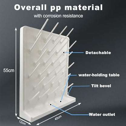Lab Drying Racks for Lab Glassware and Bottles Wall Mounted Test Tube Dryer Detachable PP Lab Rack White (Small 27pegs) - size: Small 27pegs