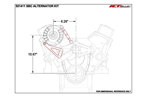 ICT Billet SBC Billet Alternator Bracket Adjustable LWP Small Block Chevy Kit 305 327 350 383 5.0L 5.7L V8 Eight Cylinder Long Water Pump Carburetor V Belt Compatible with Chevrolet 551411