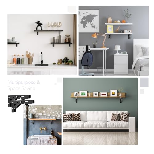 Ravinte Matte Black Folding Shelf Brackets, 6 Inch, 4 Pack - size: 6 Inch