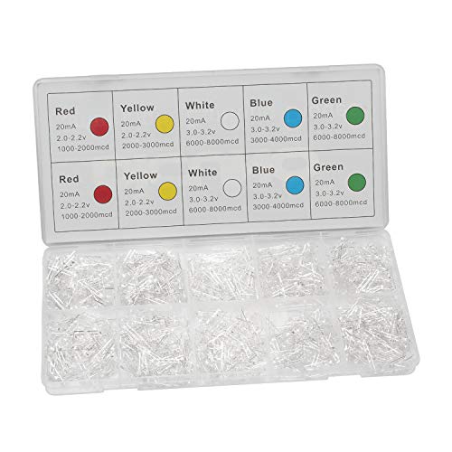 DiCUNO 1000pcs 3mm Light Emitting Diode LED Assorted Kit(5 Colors x 200pcs) - color: 5 Light Colors, 1000 Pack