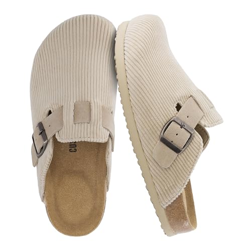 CUSHIONAIRE Hana Cork Footbed Clogs for Women, Slip On Fall Shoes - color: Beige Corduroy, size: 6