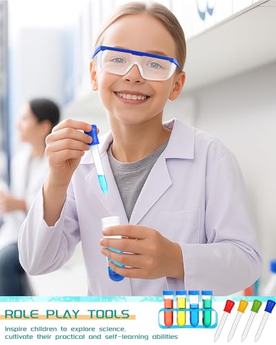 Unittype 6 Set 66 Pcs Kids Lab Coats with Goggles Test Tubes White, M - size: Medium