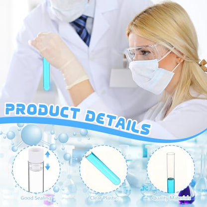100 Pake 8 ml Clear Test Tubes with Caps 12x100mm Plastic Vials Test Tubes for Scientific Experiments Halloween Christmas Scientific Themed Birthday Party Supplies Candy Storage (White) - color: White