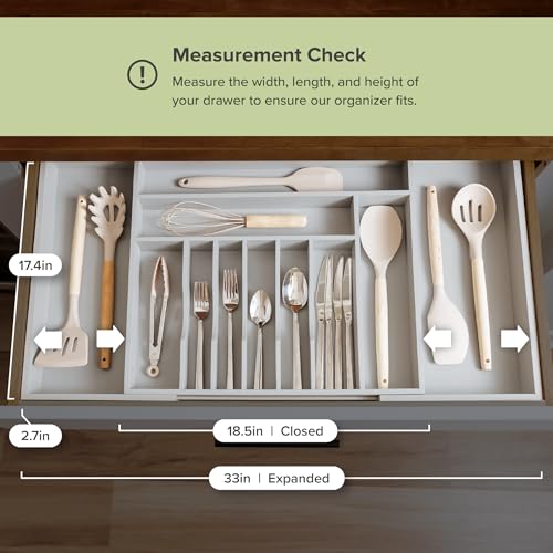 KitchenEdge Silverware & Utensil Organizer | Gray Bamboo, 18-33 In - color: Gray Bamboo, size: From 18" to 33" Wide