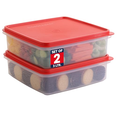 Plastic Storage Containers with Lids – 2-Pack 3L Cupcake Carrier – Leakproof Cookie Storage Containers Airtight – BPA-Free Plastic Containers with Lids for Food Storage, Meal Prep, Leftovers, Cupcakes - color: Red
